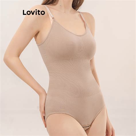 Lovito Casual Plain Basic Shapewear For Women Lne Coffee Apricot