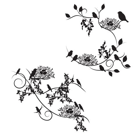 birds on branches. nature and animal, silhouette and flower and ...