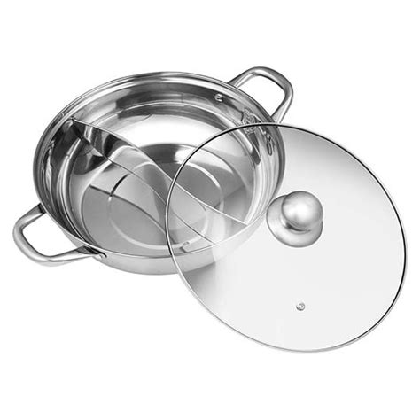 304 Stainless Steel Dual Site Divided Hot Pot With Glass Lid 32cm BBQ BRO