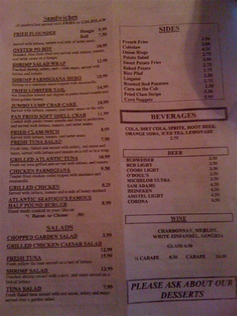 Menu at Atlantic Seafood restaurant, Center Moriches