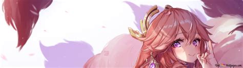 Anime Girl Yae Miko Looking Hot While Relaxing Over A Bed Genshin K