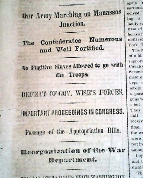 Battle Of Bull Run Manassas Virginia 1st Major Conflict 1861 Civil War Newspaper Ebay