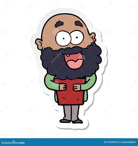 Sticker Of A Cartoon Crazy Happy Man With Beard And Book Stock Vector