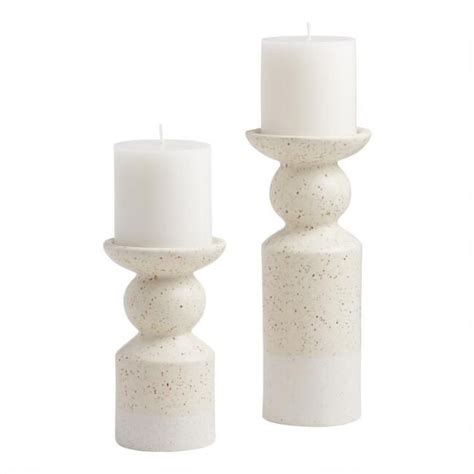 White And Natural Speckle Ceramic Pillar Candleholder Candle Holders Pillar Candle Holders