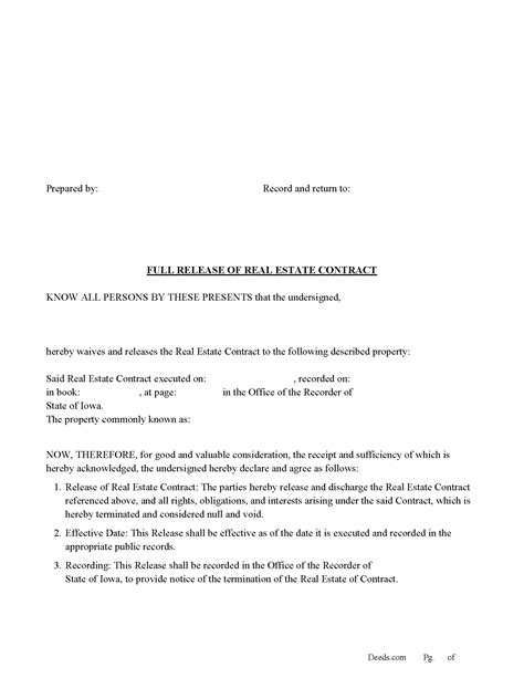Jefferson County Full Release of Real Estate Contract Form | Iowa