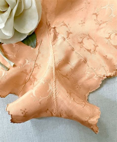 Vintage Lingerie 1930s Handmade Bias Cut Peach Silk Jacquard Tap Pants French Knickers