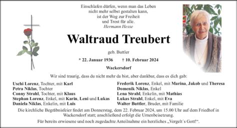 Traueranzeigen Von Waltraud Treubert Mittelbayerische Trauer