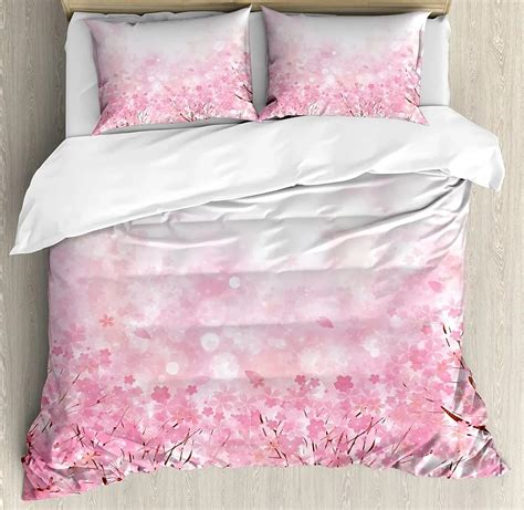 Japanese Bedding Set For Bedroom Bed Home Branch Of A Flourishing Sakura Tree Flowers Cher Duvet