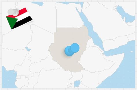 Mapa de sudán con un alfiler azul anclado bandera de sudán Vector Premium