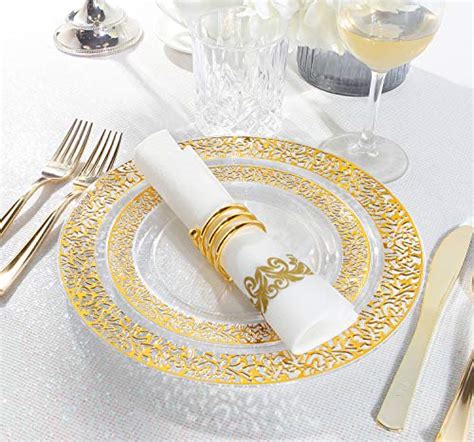 I Pieces Gold Plastic Plates Disposable Silverware Gold