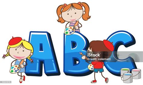 Doodle Kids Melukis Alfabet Bahasa Inggris Abc Ilustrasi Stok Unduh