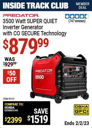 PREDATOR 3500 Watt Super Quiet Inverter Generator With CO SECURE