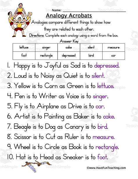 Complete the Analogy Worksheet by Teach Simple