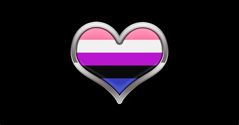 Large Gender Fluid Pride Flag Colored Heart With Chrome Frame Gender