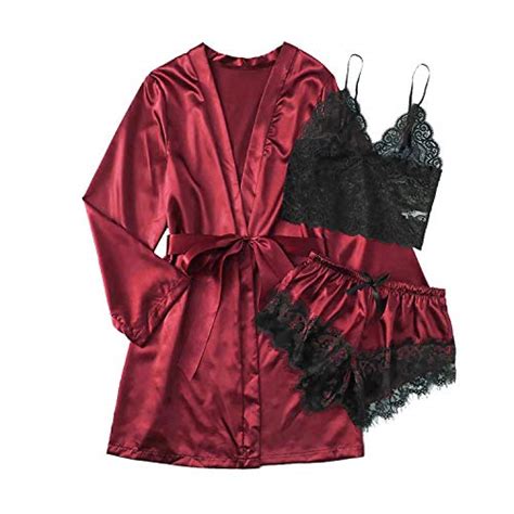 TAKOYI Ensemble de lingerie sexy pièces en dentelle et pyjama en satin avec camisole et short