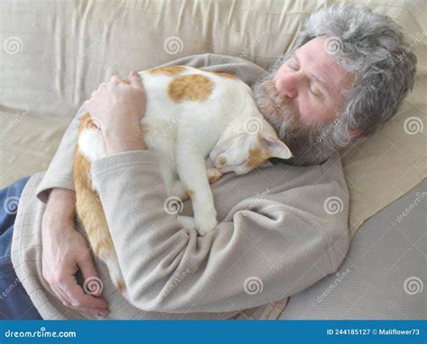 Cat Sleeping on the Owner`s Chest. Stock Image - Image of positive ...