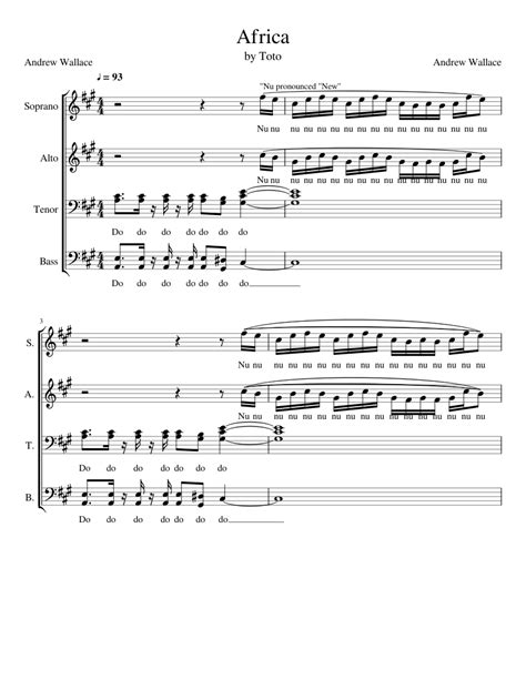 Africa By Toto Satb Acapella Arrangement Sheet Music For Soprano