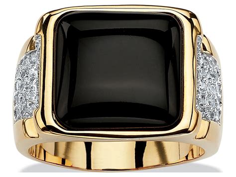 PalmBeach Jewelry Men S Cushion Cut Genuine Black Onyx And CZ Cabochon