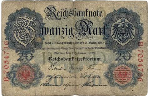 REICHSBANKNOTE 20 MARK 1908 Berlin Reichsbank DEU 29 Ro 31 P 31 SEHR