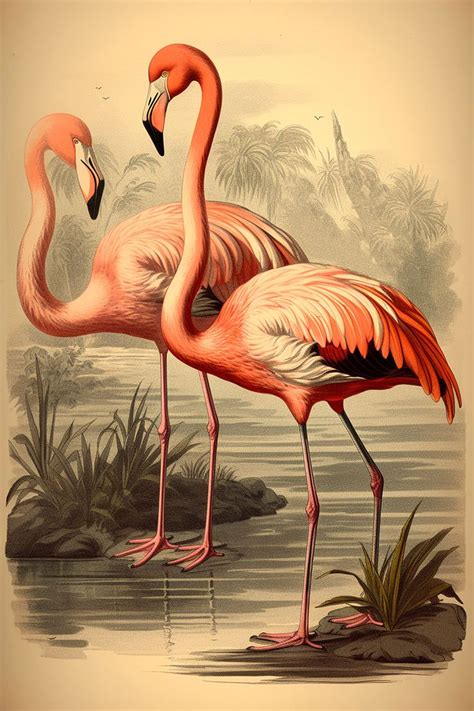 5 Flamingo Images - Vintage Bird Clipart Collection