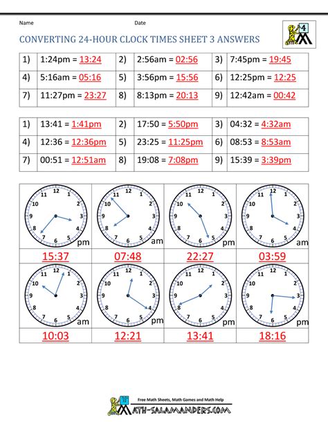 24 Hour Clock Worksheets 24 Hour Clock