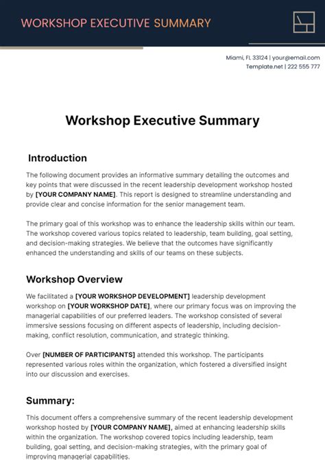 workshop executive summary template  edit