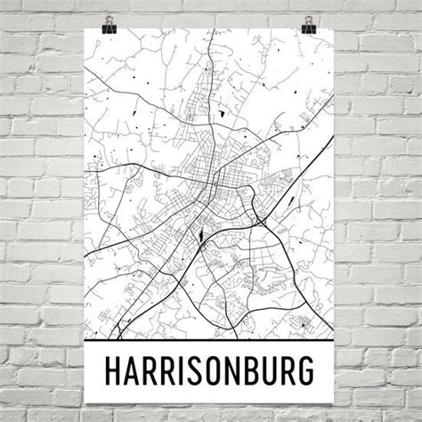 Harrisonburg VA Street Map Poster - Wall Print by Modern Map Art