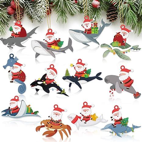 Amazon 12 Pieces Santa Riding Shark Christmas Ornaments Set