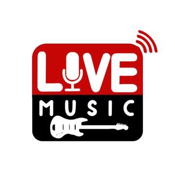 the logo for live music with a microphone and guitar on it's left side