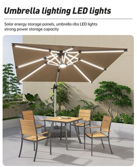 10ft Offset Cantilever Garden Led Umbrella Patio Outdoor Parasol With Solar Lights Patio