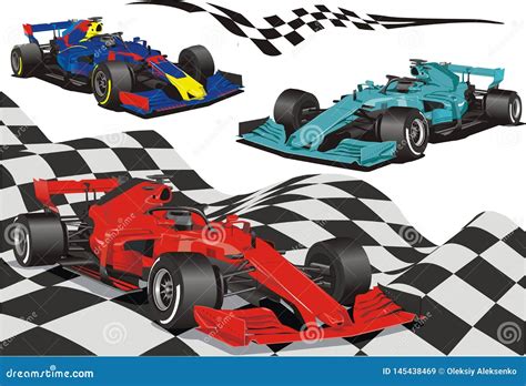 Racing Cars On The Background Of The Checkered Flag Stock Illustration