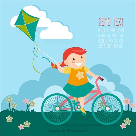 Free Vector Girl On Bicycle With A Kite