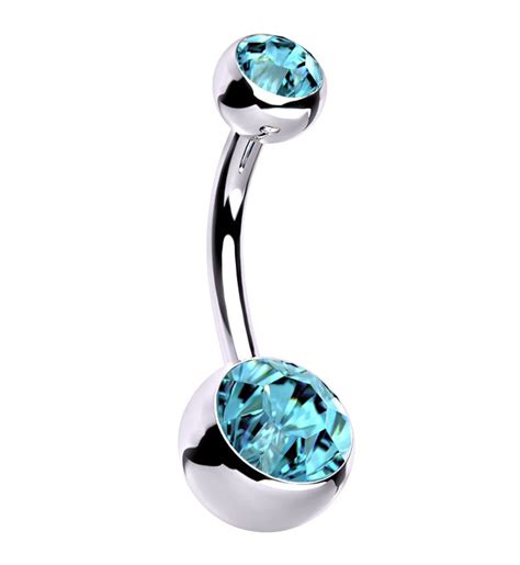 Aqua CZ Internally Threaded Titanium Belly Button Ring The Body Rings