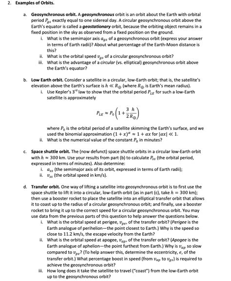 2. Examples of Orbits. a. Geosynchronous orbit. A | Chegg.com