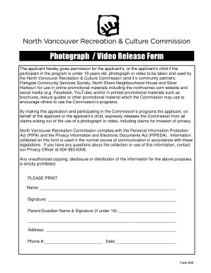 Fillable Online Nvrc Photograph Video Release Form The Applicant