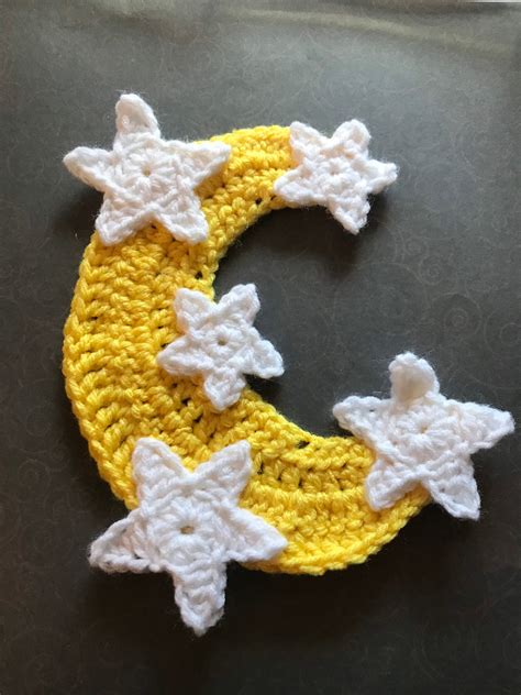 Moon And Star Applique Crochet Applique Premade Applique Etsy