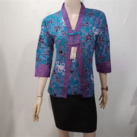 Jual Blouse Batik Wanita Motif Kalimantan Toska KODE 33 Model Kutubaru