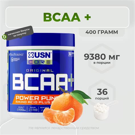 USN BCAA Power Punch + 400 грамм, Аминокислоты BCAA +, Мандарин ...