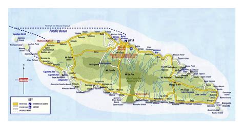 Large map of Upolu Island, Samoa with roads, cities and other marks ...