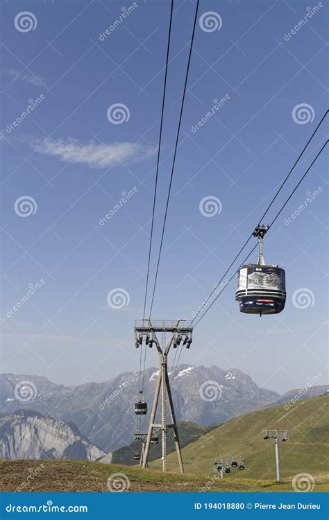 Alpe D Huez France Ski Lift Ropeway On Alpine Mountain