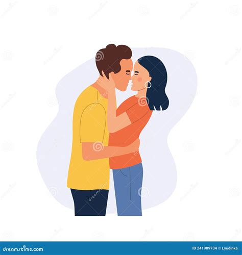 Chico Y Chica Besándose Abrazo De Pareja En El Amor Ilustración Vectorial De Dibujos Animados