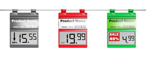 Premium Vector | Electronic shelf labels epaper displays with paper ...