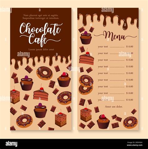 Cake and dessert menu template with dripping melted chocolate. Cake ...