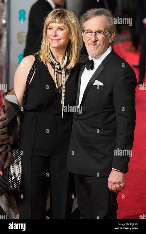 London, UK. 14 February 2016. Kate Capshaw and Steven Spielberg. Red ...