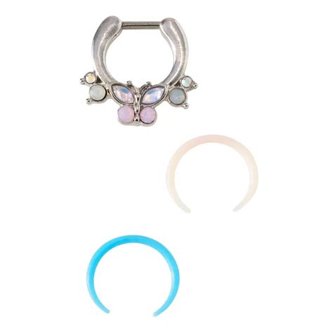 Multi Pack Opal Effect Clicker And Pincher Septum Rings 3 Pack 16