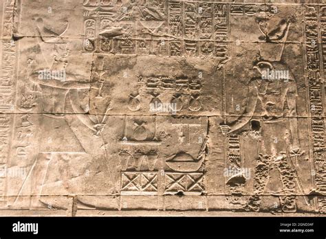 Bas Reliefs Of The Ancient Temple Of Horus In Edfu Egypt Stock Photo