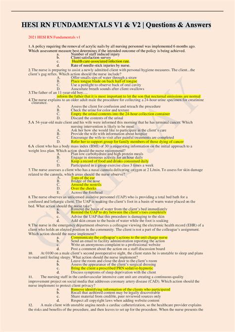 HESI RN Fundamentals V1 And V2 Scholarfriends