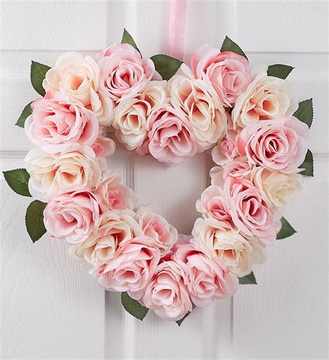 Pink Rose Heart Shaped Wreath- 16" | 1800flowers.com