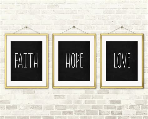 Faith Hope Love Set Wall Art, 3 Set Art Prints, Printable Scriptures ...