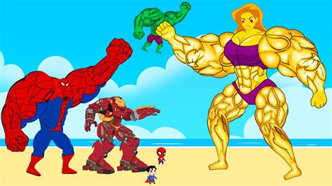 Team Hulk SpiderMan IronMan Vs Evolution Of MUSCLE She Hulk Who